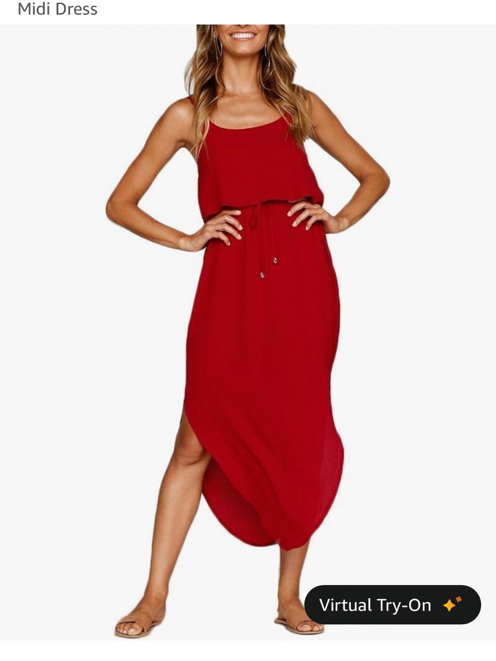 Sleeveless Red Midi Dress with Drawstring Waist